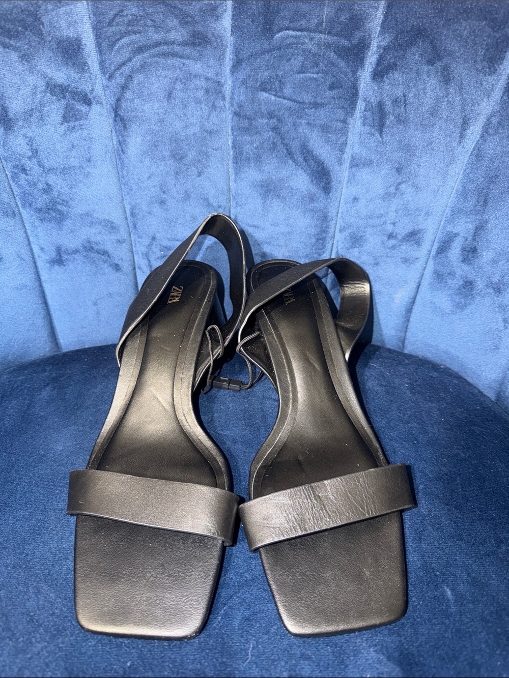 Zara Women’s Black Square-Toe Low Heel Sandals EU41 US9.5-10 - Picture 2 of 6